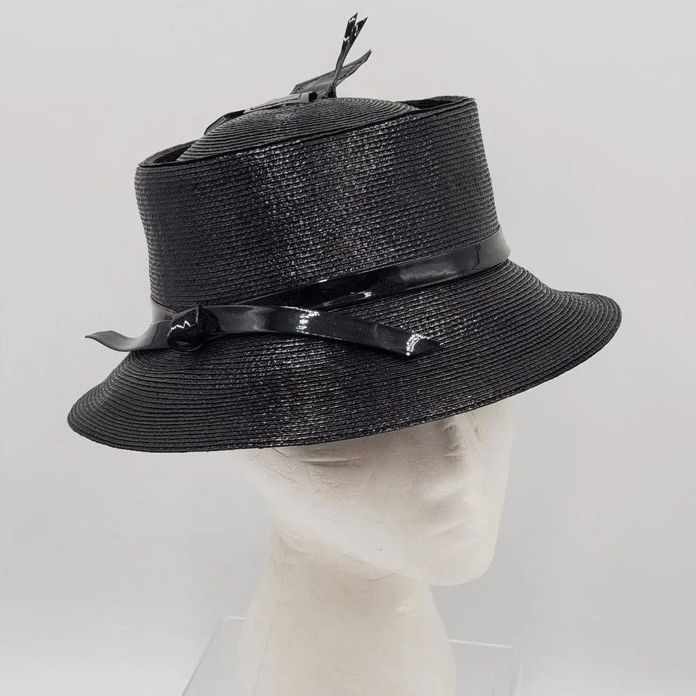 Mr. John Classic Black Hat with Patent Butterfly